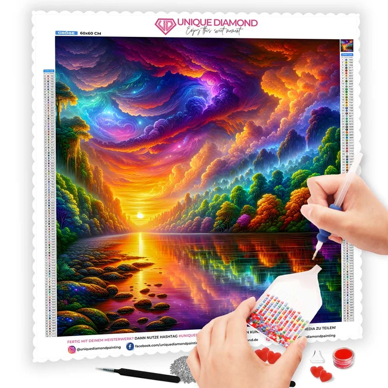5D Diamond Painting – Sonnenfeuer im Zauberwald