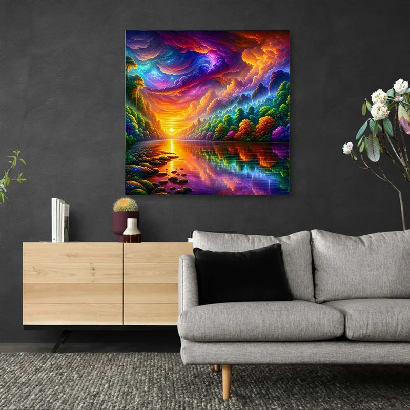 5D Diamond Painting – Sonnenfeuer im Zauberwald