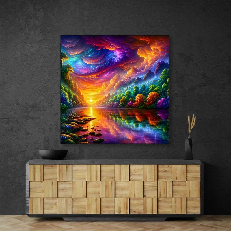 5D Diamond Painting – Sonnenfeuer im Zauberwald