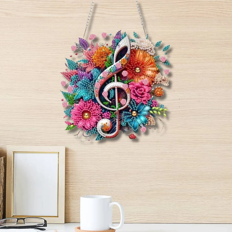 5D Diamond Painting Wandanhänger – Blütenklang mit Notenschlüssel