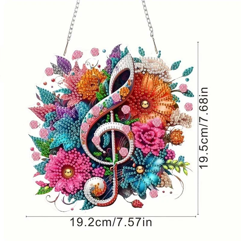 5D Diamond Painting Wandanhänger – Blütenklang mit Notenschlüssel