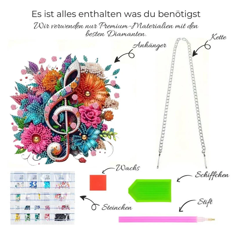 5D Diamond Painting Wandanhänger – Blütenklang mit Notenschlüssel