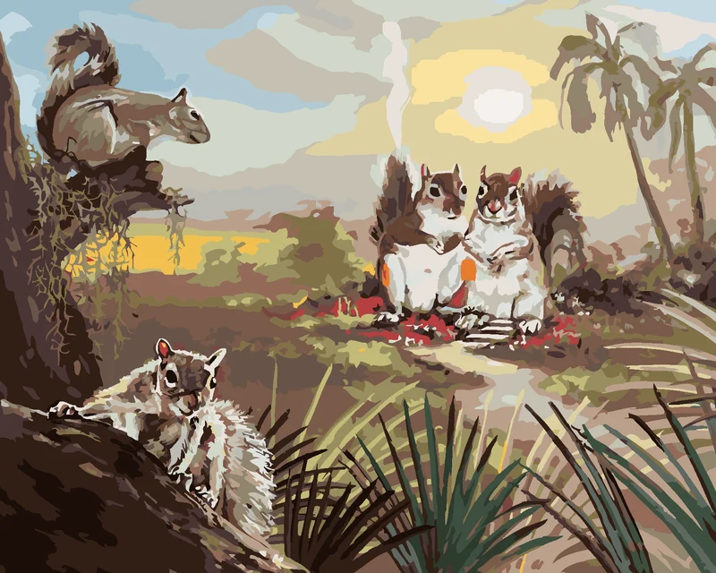 Diamond painting - EICHHÖRNCHEN UND SONNENUNTERGANG (D. RUSTY RUST)