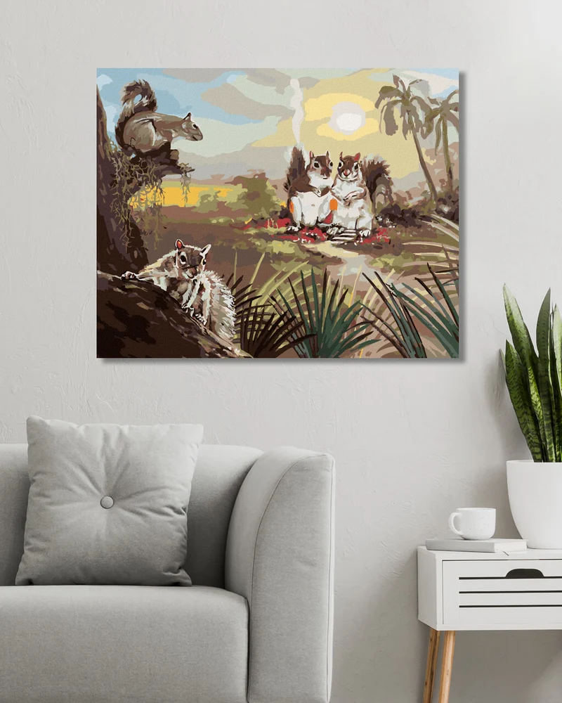 Diamond painting - EICHHÖRNCHEN UND SONNENUNTERGANG (D. RUSTY RUST)