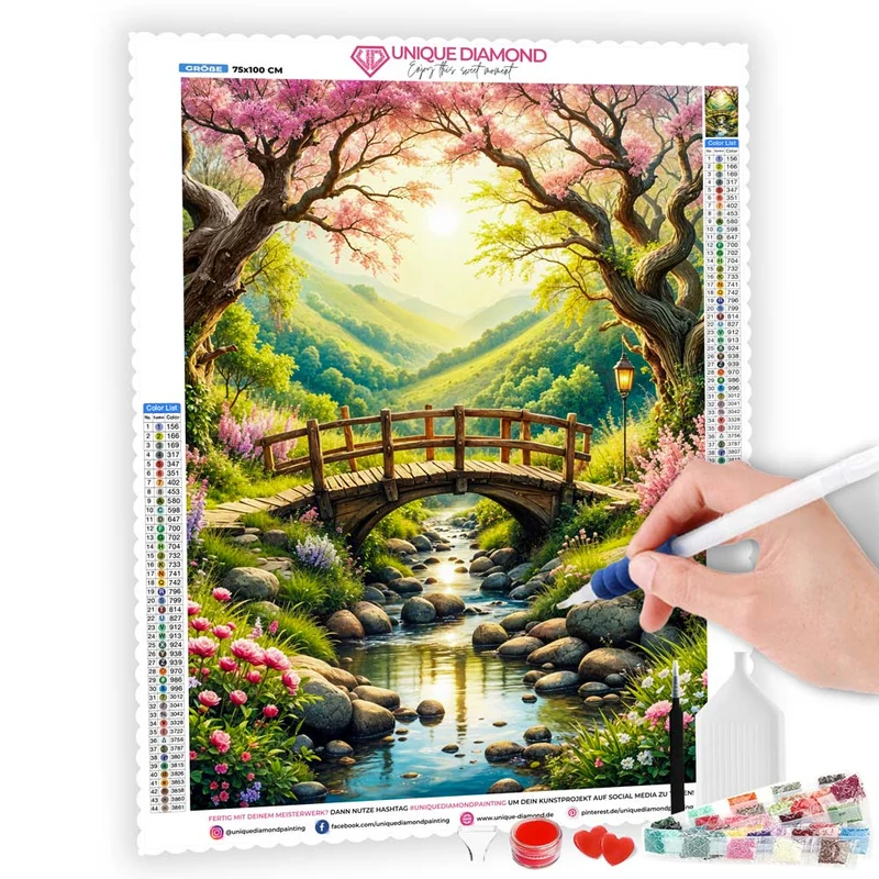 5D Diamond Painting – Zauberbrücke im Blütental