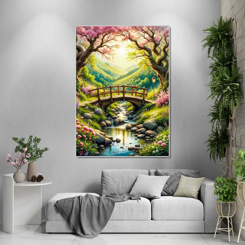 5D Diamond Painting – Zauberbrücke im Blütental