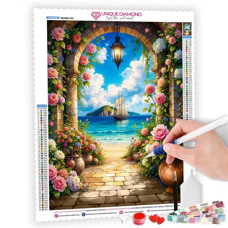 5D Diamond Painting – Blumenbogen am Meer