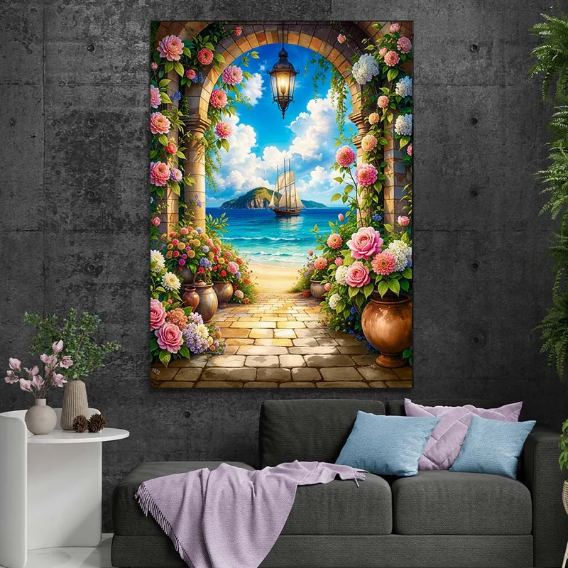 5D Diamond Painting – Blumenbogen am Meer