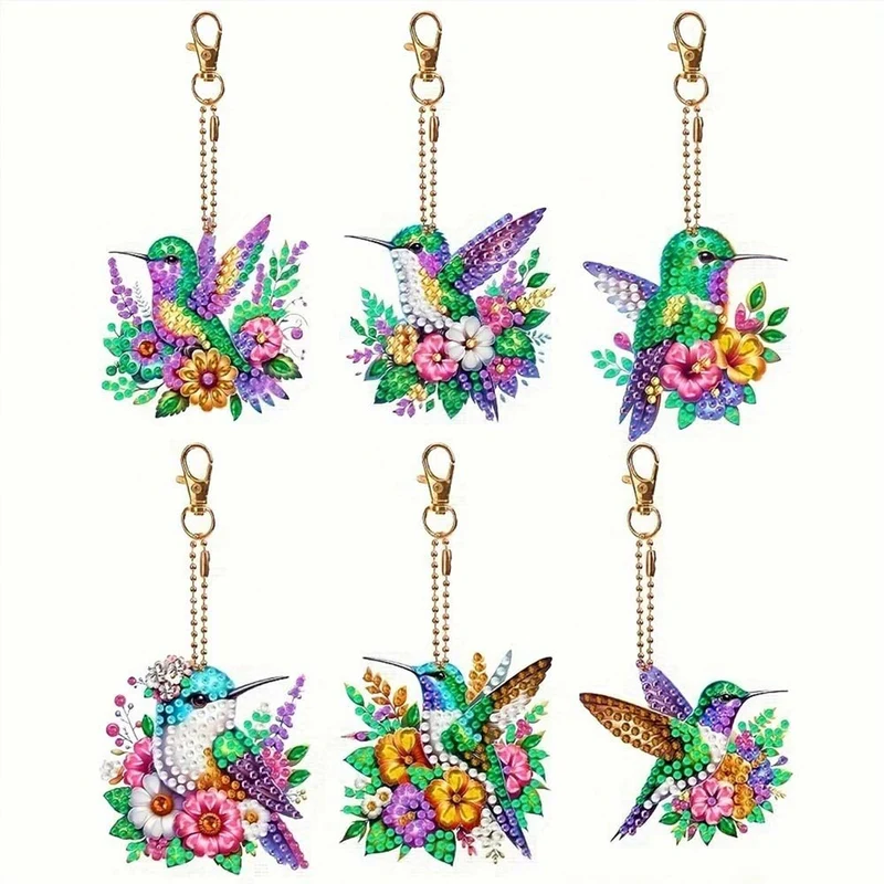 5D Diamond Painting Anhänger – Kolibri-Wunder im Blumenmeer 6 Stück