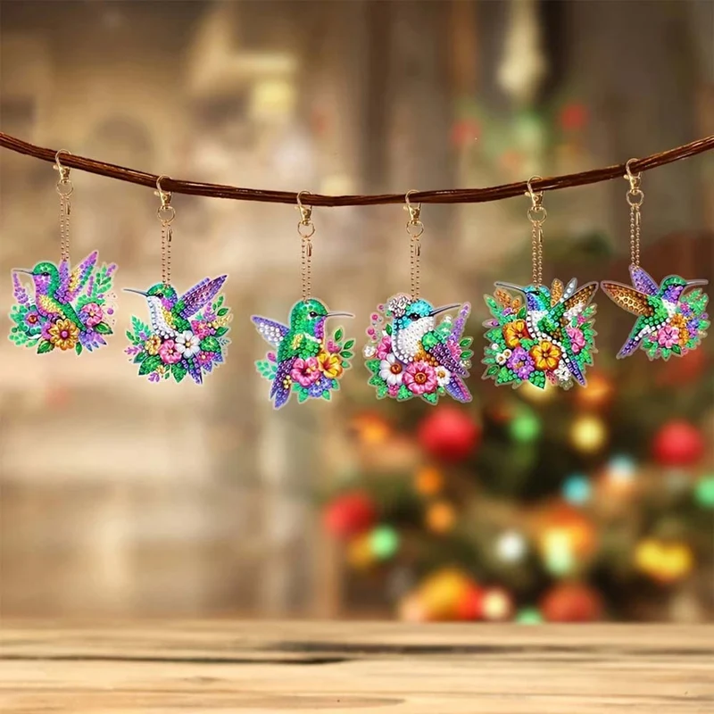 5D Diamond Painting Anhänger – Kolibri-Wunder im Blumenmeer 6 Stück