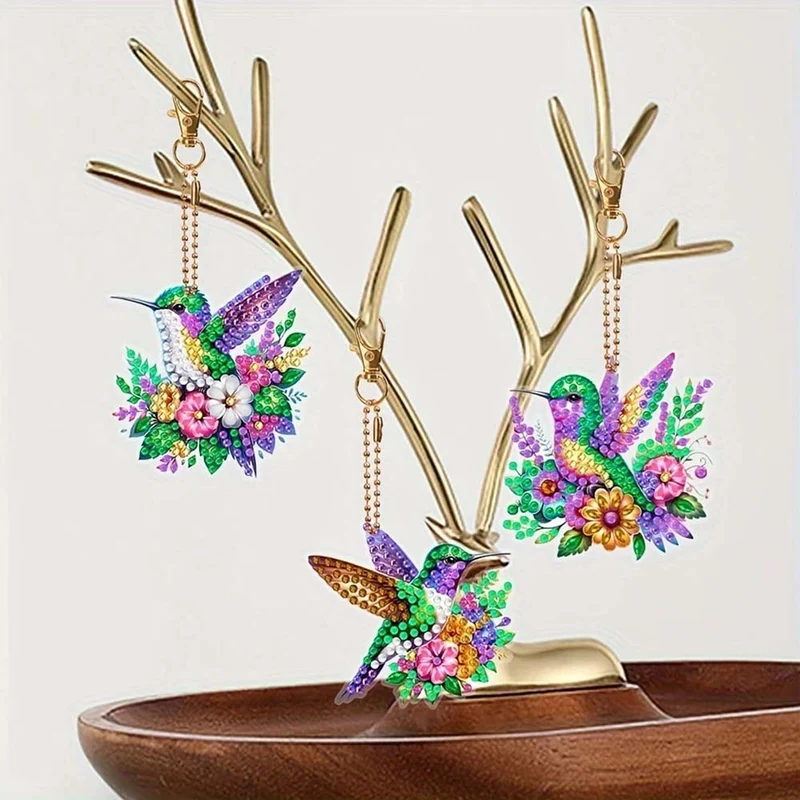 5D Diamond Painting Anhänger – Kolibri-Wunder im Blumenmeer 6 Stück
