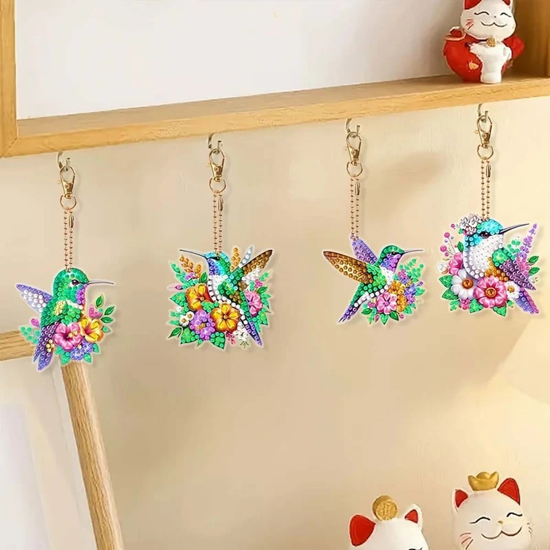 5D Diamond Painting Anhänger – Kolibri-Wunder im Blumenmeer 6 Stück