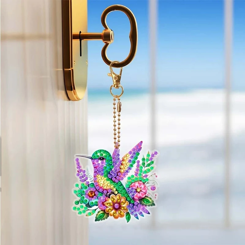5D Diamond Painting Anhänger – Kolibri-Wunder im Blumenmeer 6 Stück