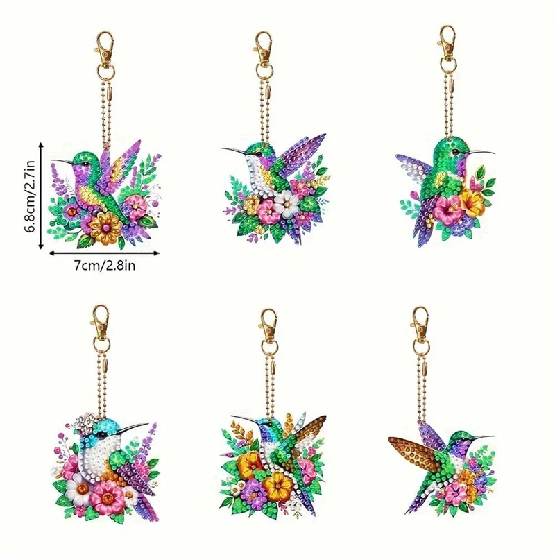 5D Diamond Painting Anhänger – Kolibri-Wunder im Blumenmeer 6 Stück