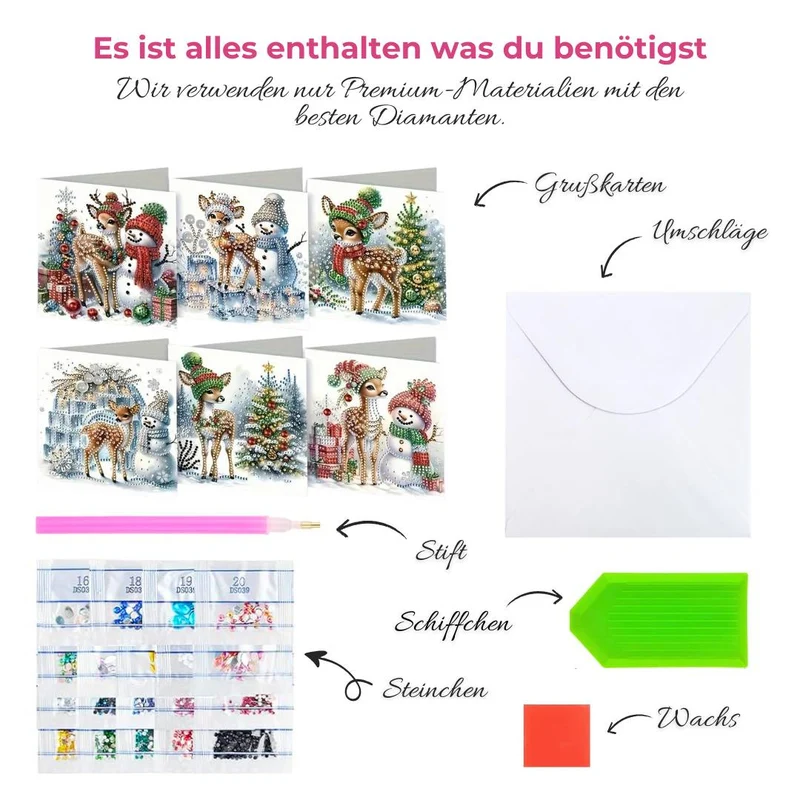 5D Diamond Painting Grußkarten – Winterfreunde 6 Stück
