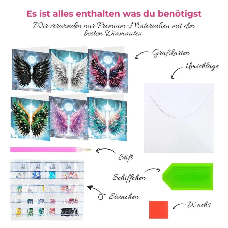 5D Diamond Painting Grußkarten – Himmelsflügel 6 Stück