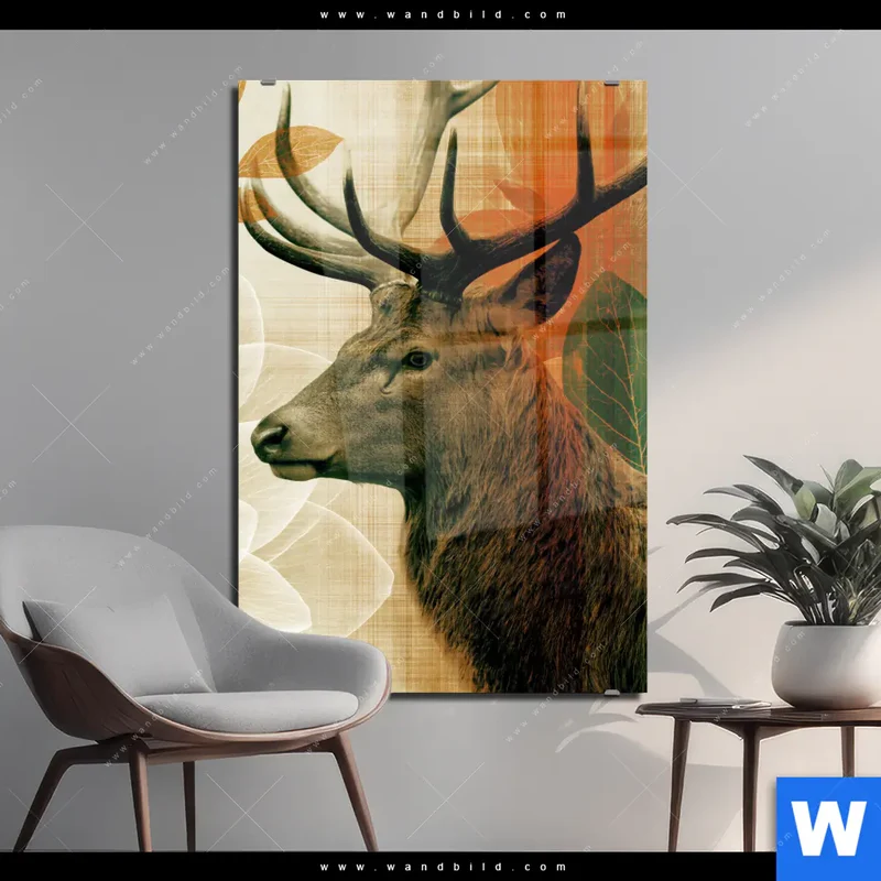 Acrylglasbild | Hirsch - Waldkönig in Herbstfarben | Hochformat