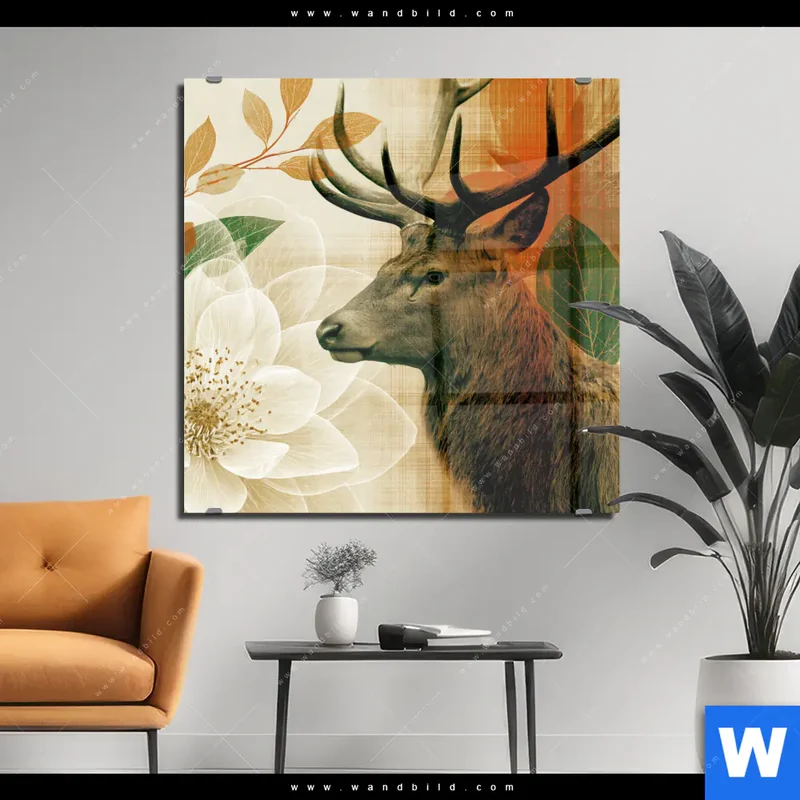 Acrylglasbild | Hirsch - Waldkönig in Herbstfarben | Quadrat