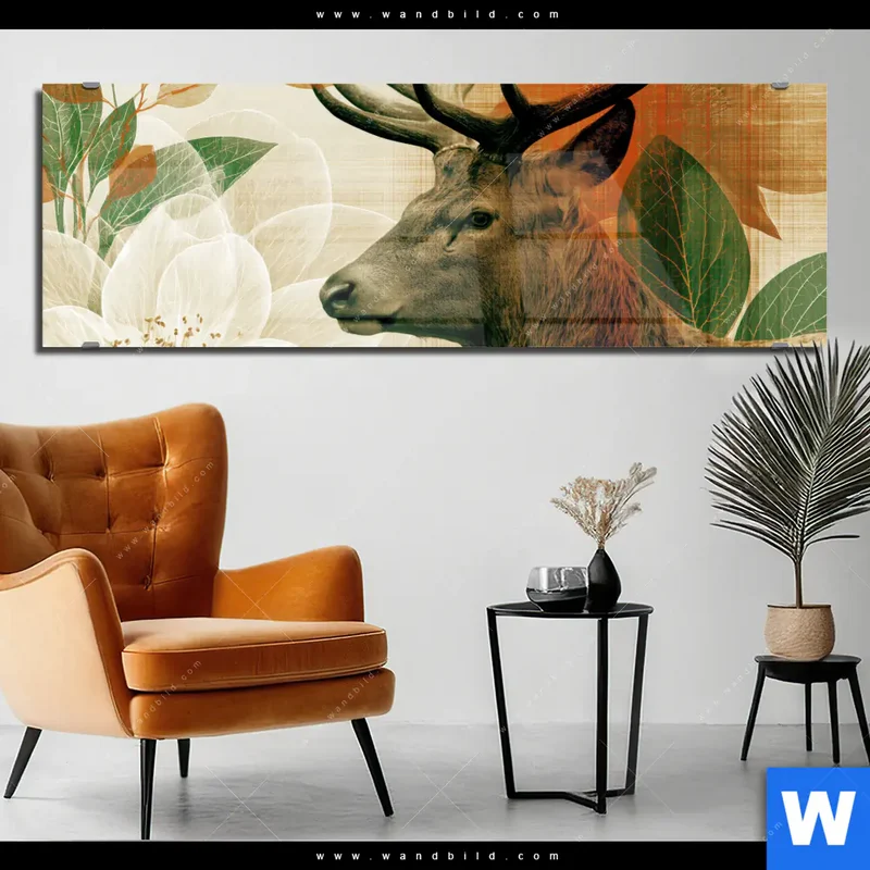 Acrylglasbild | Hirsch - Waldkönig in Herbstfarben | Panorama