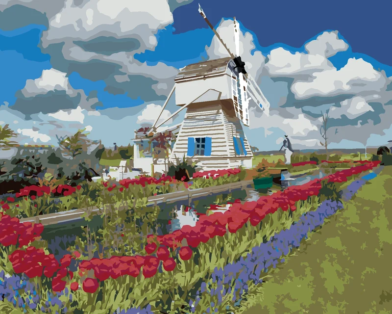 Diamond painting - WINDMÜHLE UND TULPEN (DENNIS FRATES)