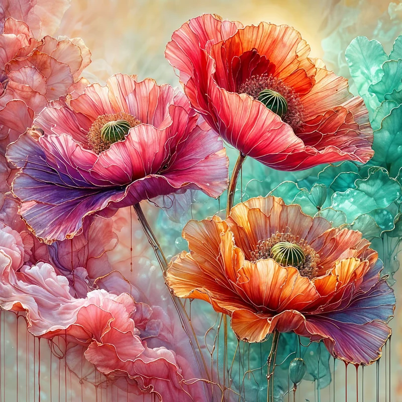 5D Diamond Painting – Seidenmohn im Farbnebel