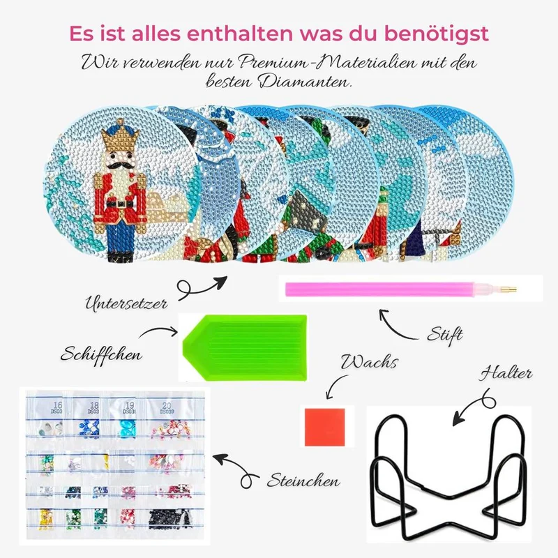 5D Diamond Painting Untersetzer – Weihnachtszauber mit Nussknacker