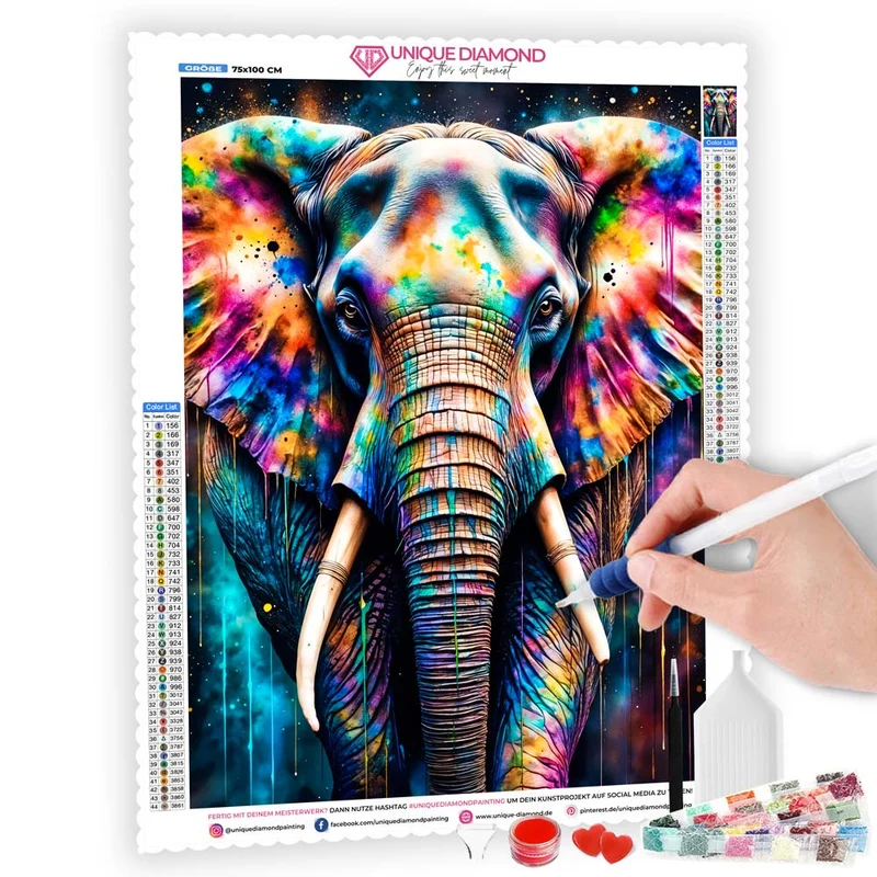 5D Diamond Painting – Farbrausch Elefant