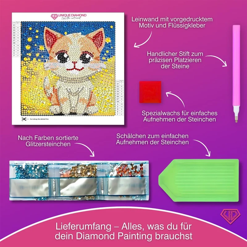 5D Diamond Painting Sternenglanz-Kätzchen mit Strasssteine