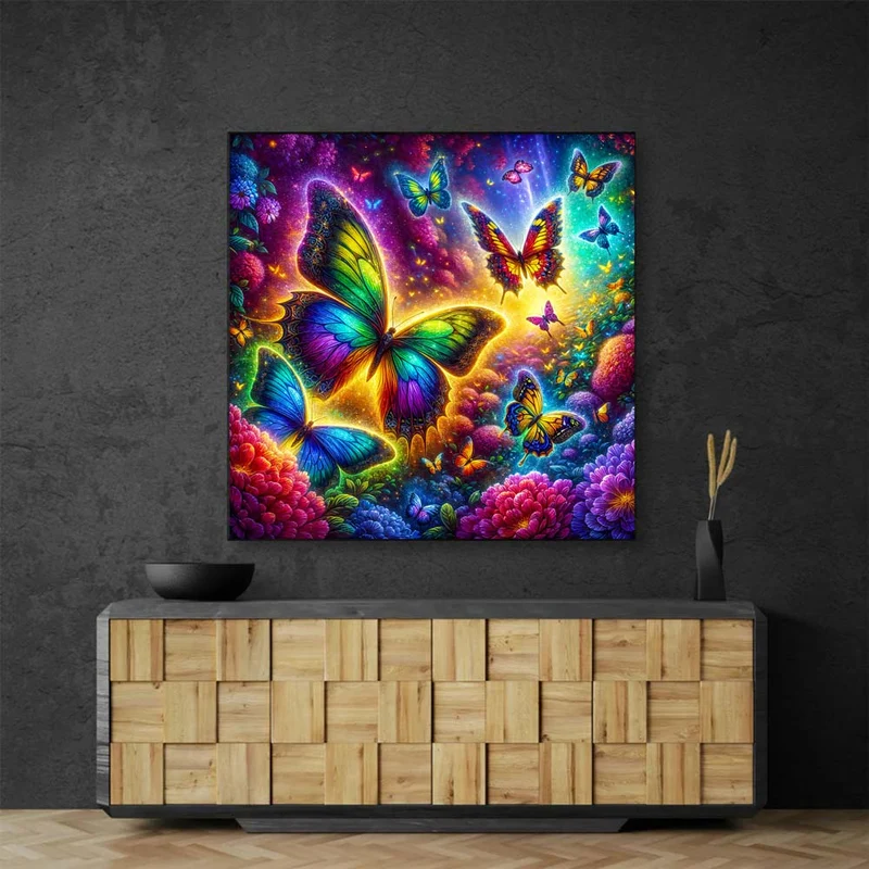 5D Diamond Painting – Tanz der Farbenflügel