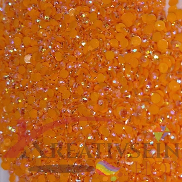 DMC 741 Tangerine MED - runde Steine - Aurora Borealis (AB) - Diamond Painting
