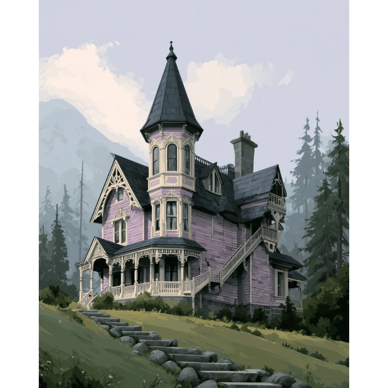 Lila viktorianisches Landhaus