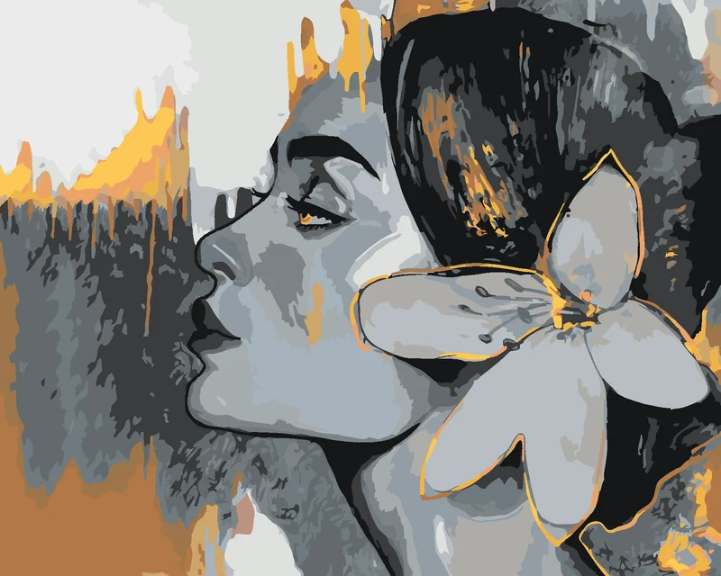 Diamond painting - FRAU AUF GRAUEM HINTERGRUND MIT GOLDENEN ELEMENTEN 2