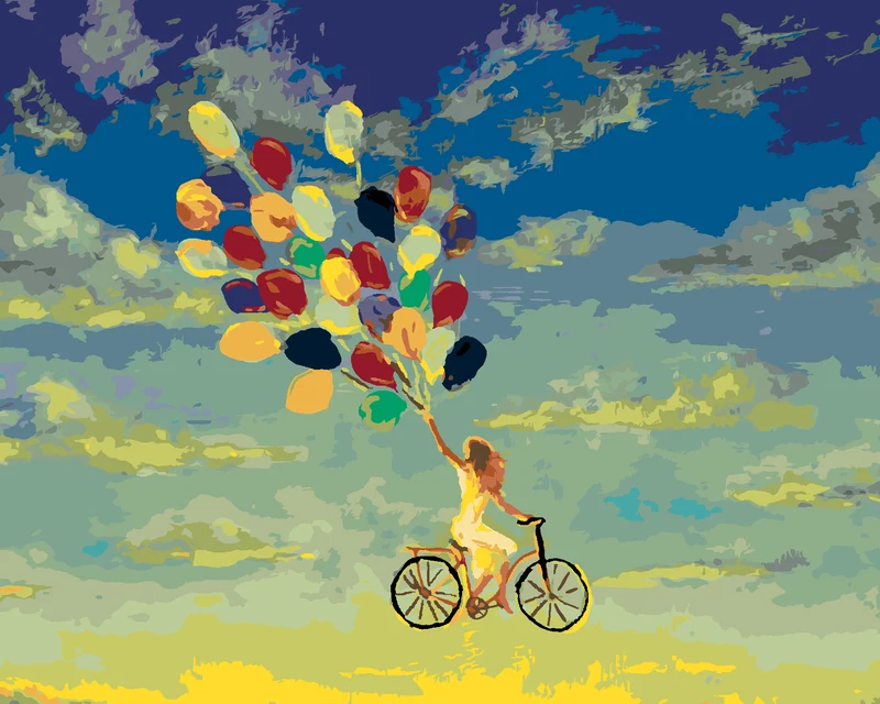 Diamond painting - FRAU AUF DEM FAHRRAD MIT LUFTBALLONS