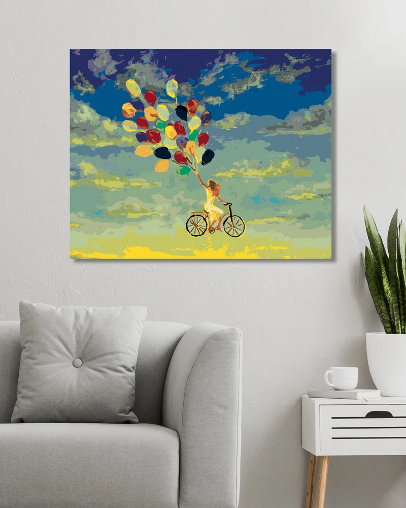 Diamond painting - FRAU AUF DEM FAHRRAD MIT LUFTBALLONS