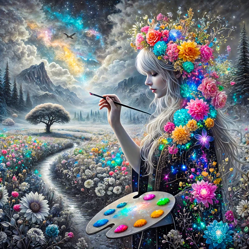 5D Diamond Painting – Sternenmalerin der Blütennacht