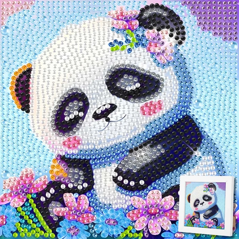 5D Diamond Painting Mini-Bild – Panda Lian im Blütenzauber