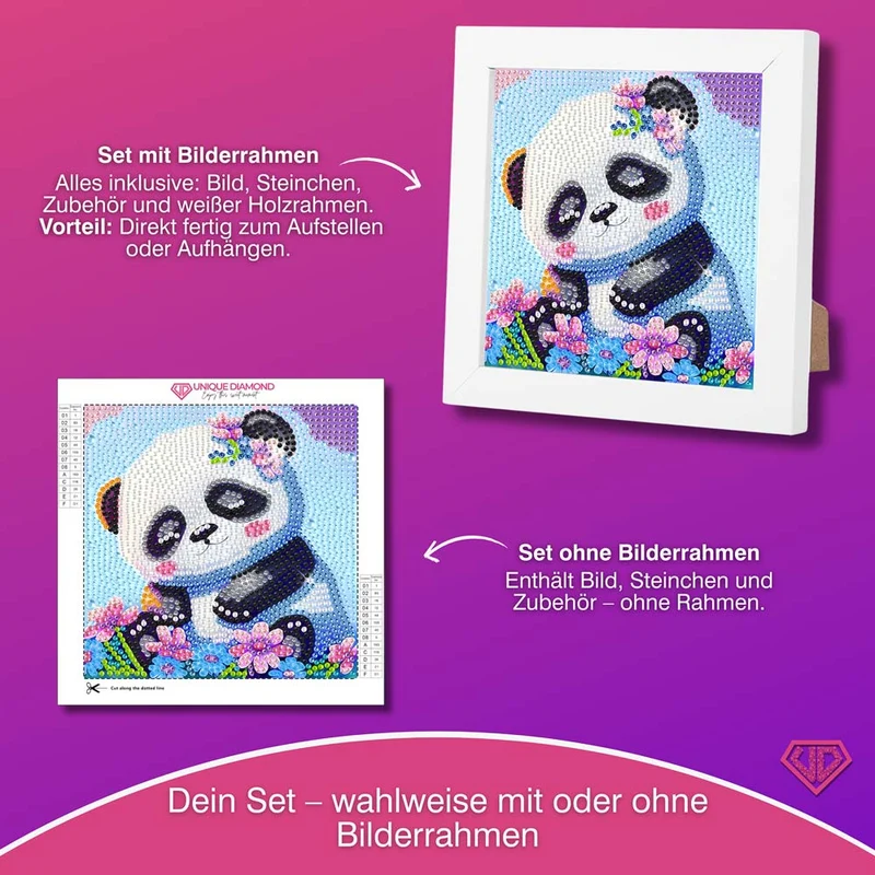 5D Diamond Painting Mini-Bild – Panda Lian im Blütenzauber