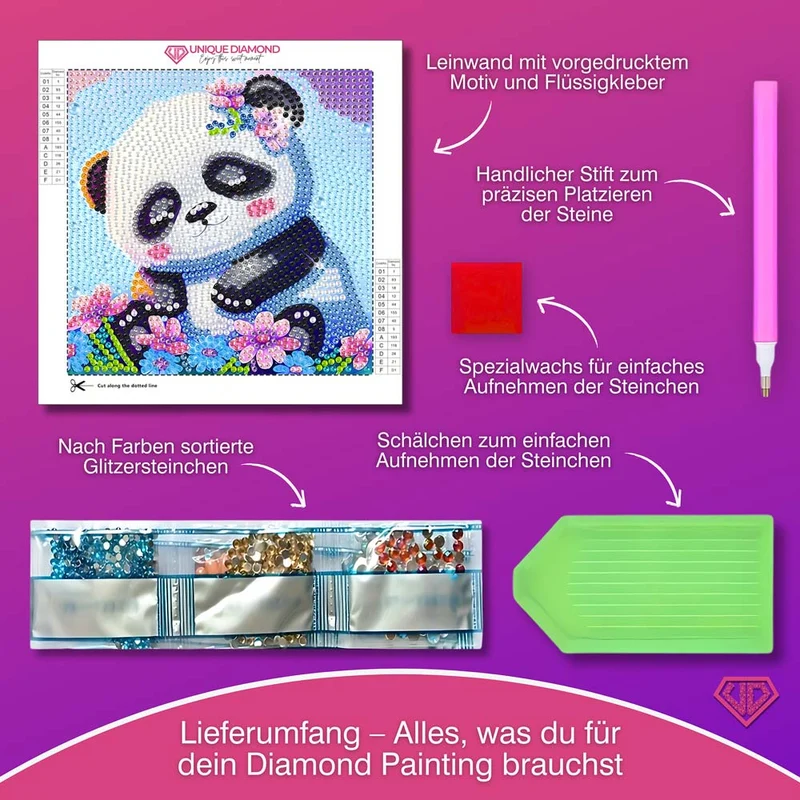 5D Diamond Painting Mini-Bild – Panda Lian im Blütenzauber