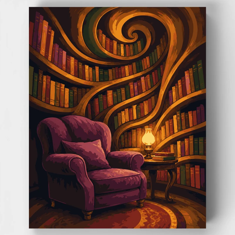 Spiraling Bookshelf Library - Paint by Numbers Kit