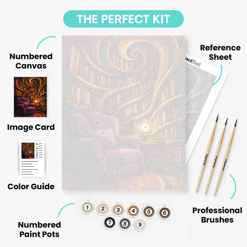Spiraling Bookshelf Library - Paint by Numbers Kit