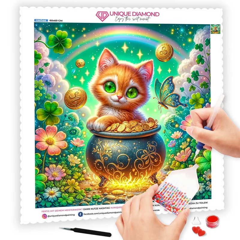 5D Diamond Painting – Kätzchen im Goldtopf