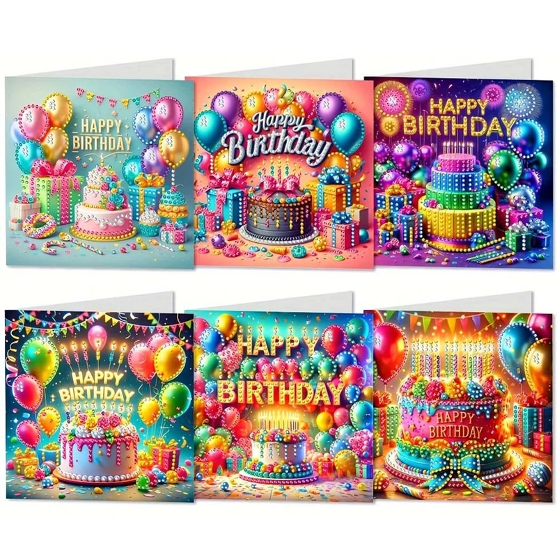 5D Diamond Painting Grußkarten – Geburtstagsfreude 6 Stück