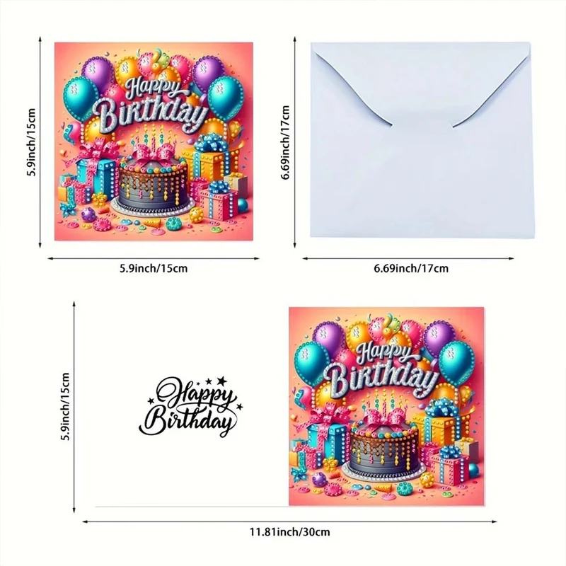 5D Diamond Painting Grußkarten – Geburtstagsfreude 6 Stück