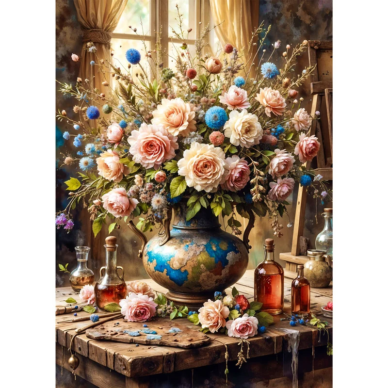 5D Diamond Painting – Blütenzauber im Antik-Atelier