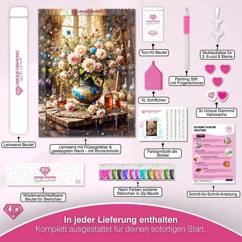 5D Diamond Painting – Blütenzauber im Antik-Atelier