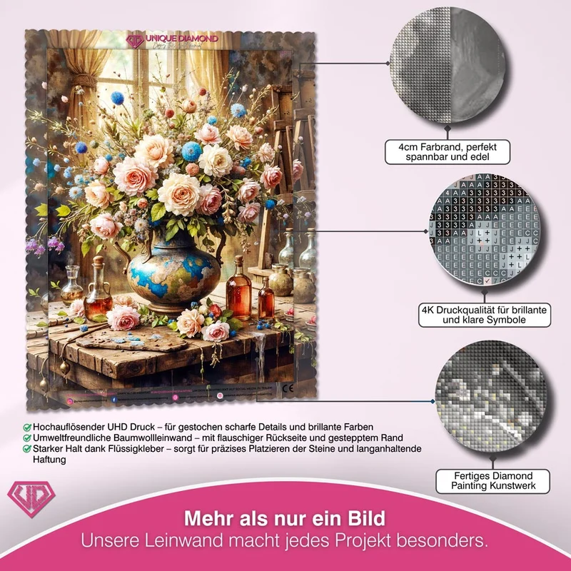 5D Diamond Painting – Blütenzauber im Antik-Atelier