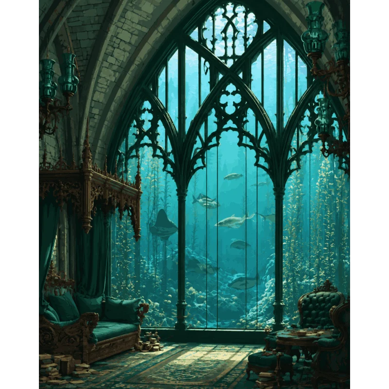 Gotisches Zimmer unter Wasser