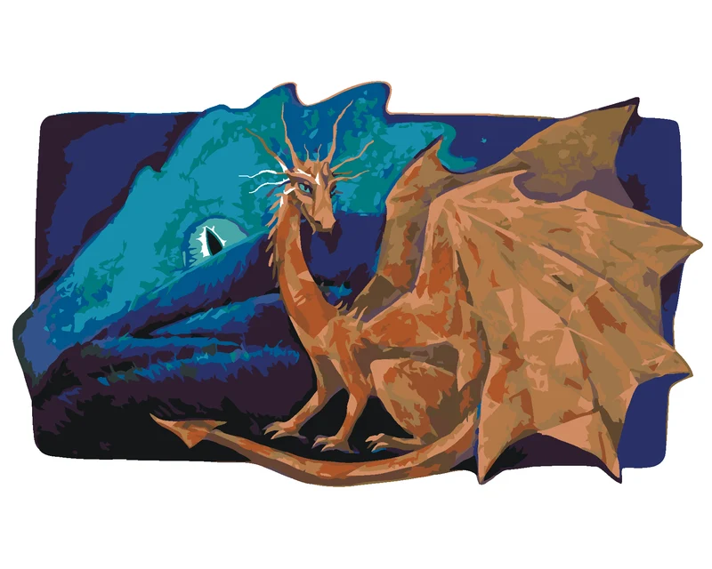 Diamond painting - GROSSER MONDDRACHE MIT EINEM GOLDENEN DRACHEN