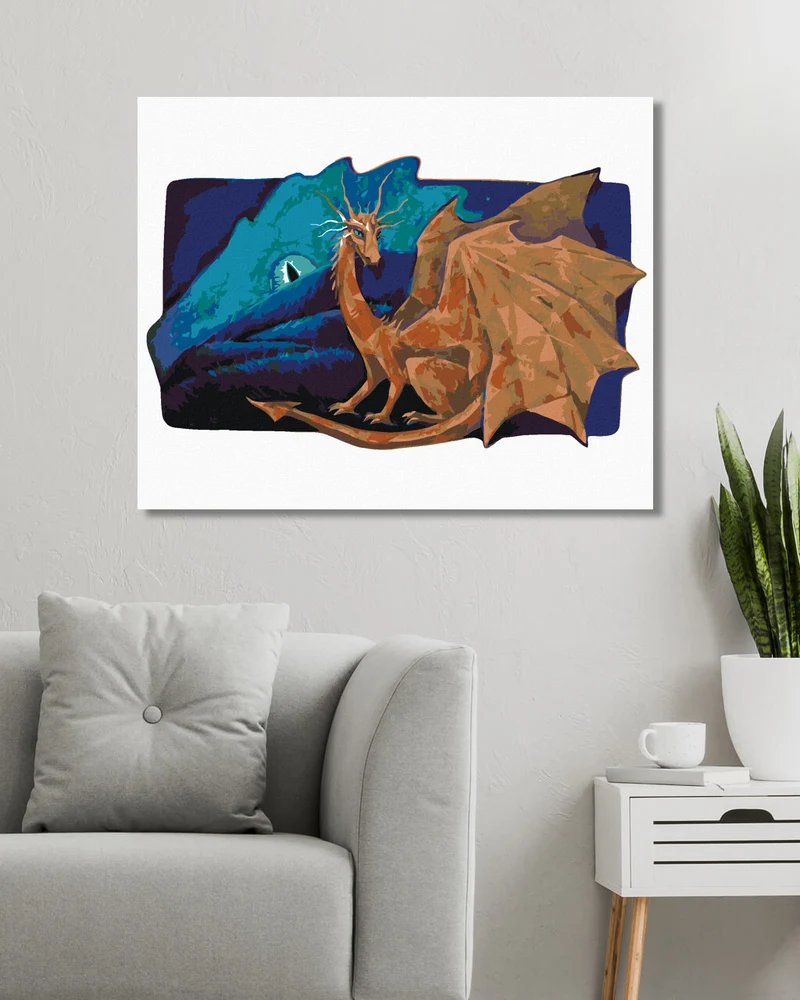 Diamond painting - GROSSER MONDDRACHE MIT EINEM GOLDENEN DRACHEN