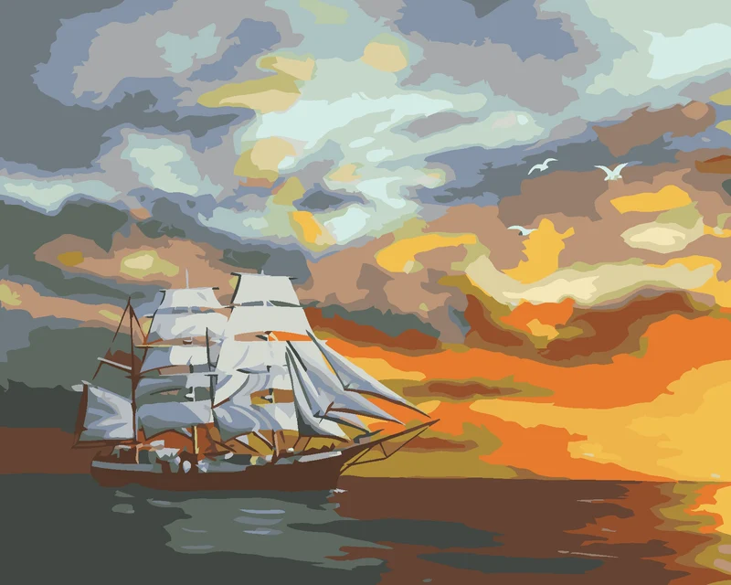 Diamond painting - GROSSES SEGELSCHIFF NACH DER ABENDDÄMMERUNG (D. RUSTY RUST)